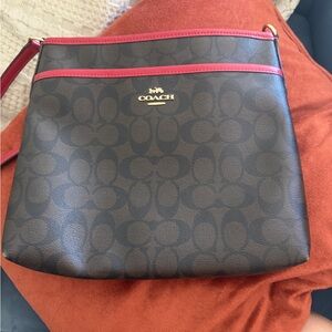 Coach Brown and Red Crossbody Bag with Signature Style